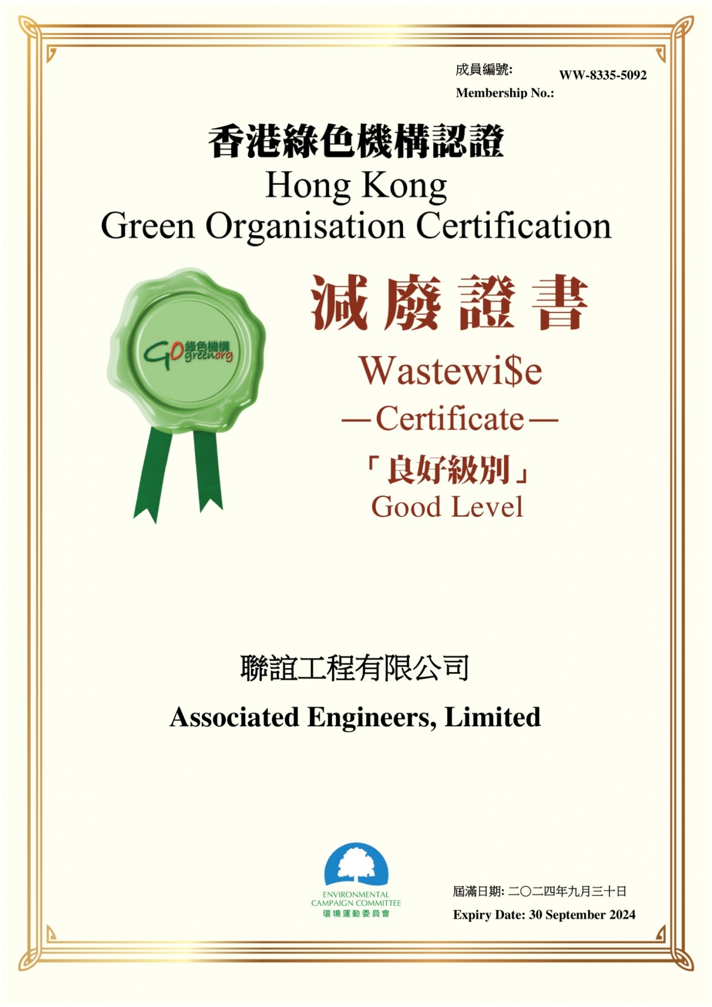Wastewi$e Certificate – Good Level